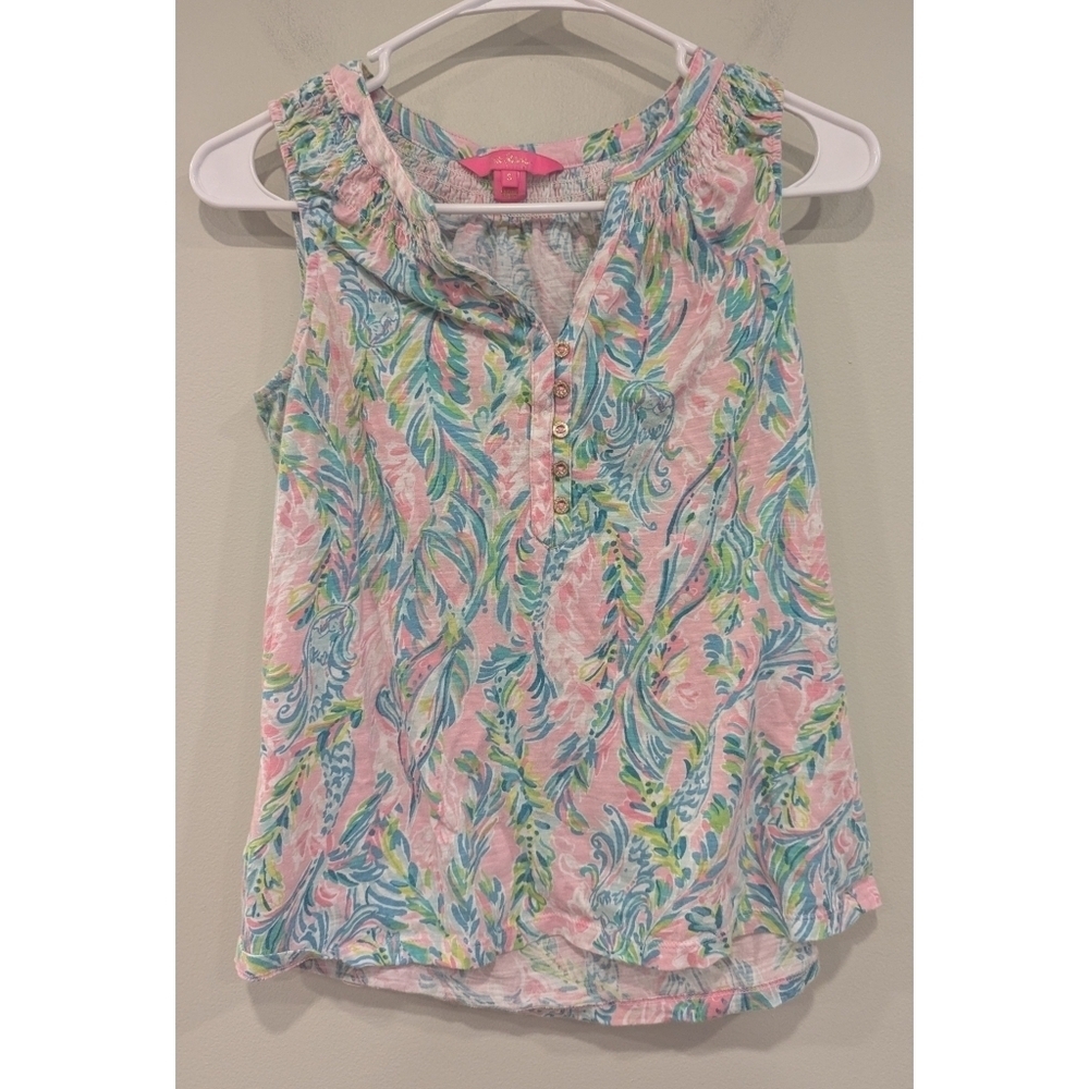 Lilly Pulitzer Essie Cotton Tank Top In Pink And Green Size Small
